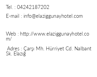 Elaz Gnay Hotel iletiim bilgileri
